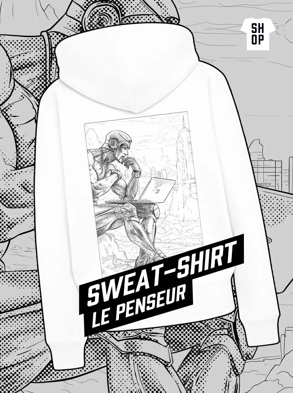 Sweat-shirt capuche - Le penseur de fiction by zor